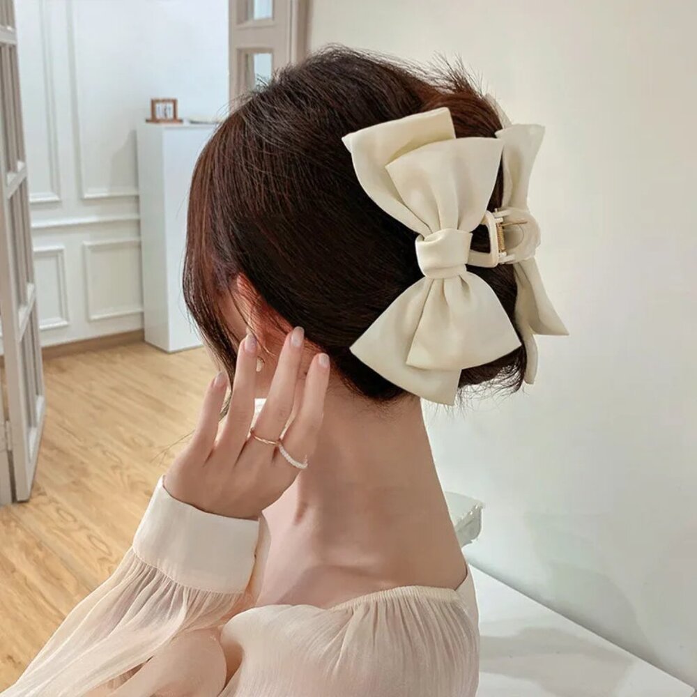 NEW Ivory Satin Bow Claw Hair Clip